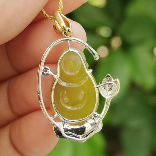 18K Gold Set Laughing Buddha Jade Pendant - location: Simei - Y.P.Q Certified Test Approved 9