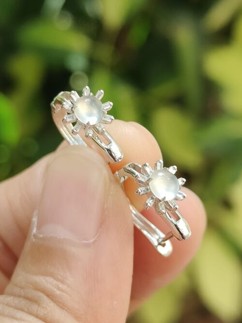 18k White Gold & Glacial Jadeite Cabochon Earrings Image 3