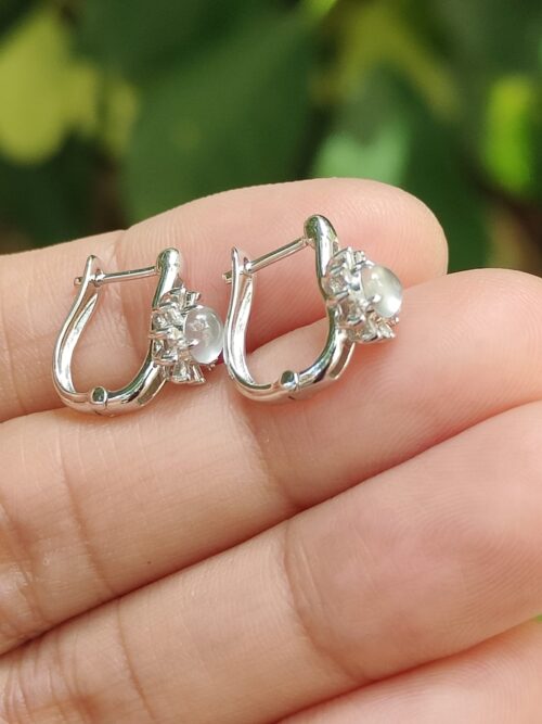 18k White Gold & Glacial Jadeite Cabochon Earrings Image 6