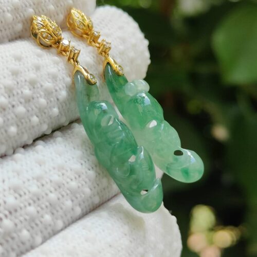 Light green with green patches stud earrings 18k gold with diamonds image 5