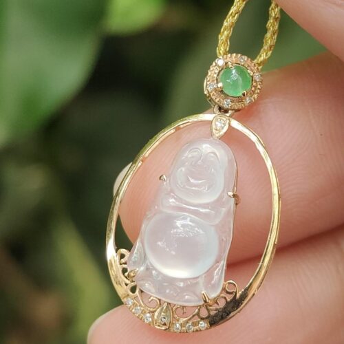 18k gold setting icy buddha and 1 green cabochon image 7