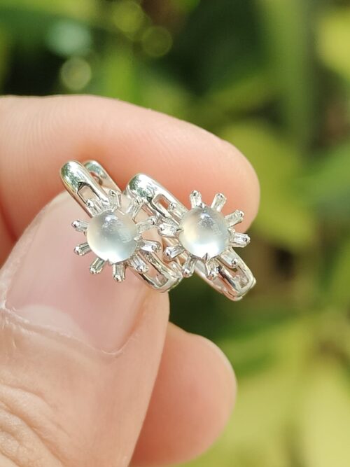 18k White Gold & Glacial Jadeite Cabochon Earrings Image 1