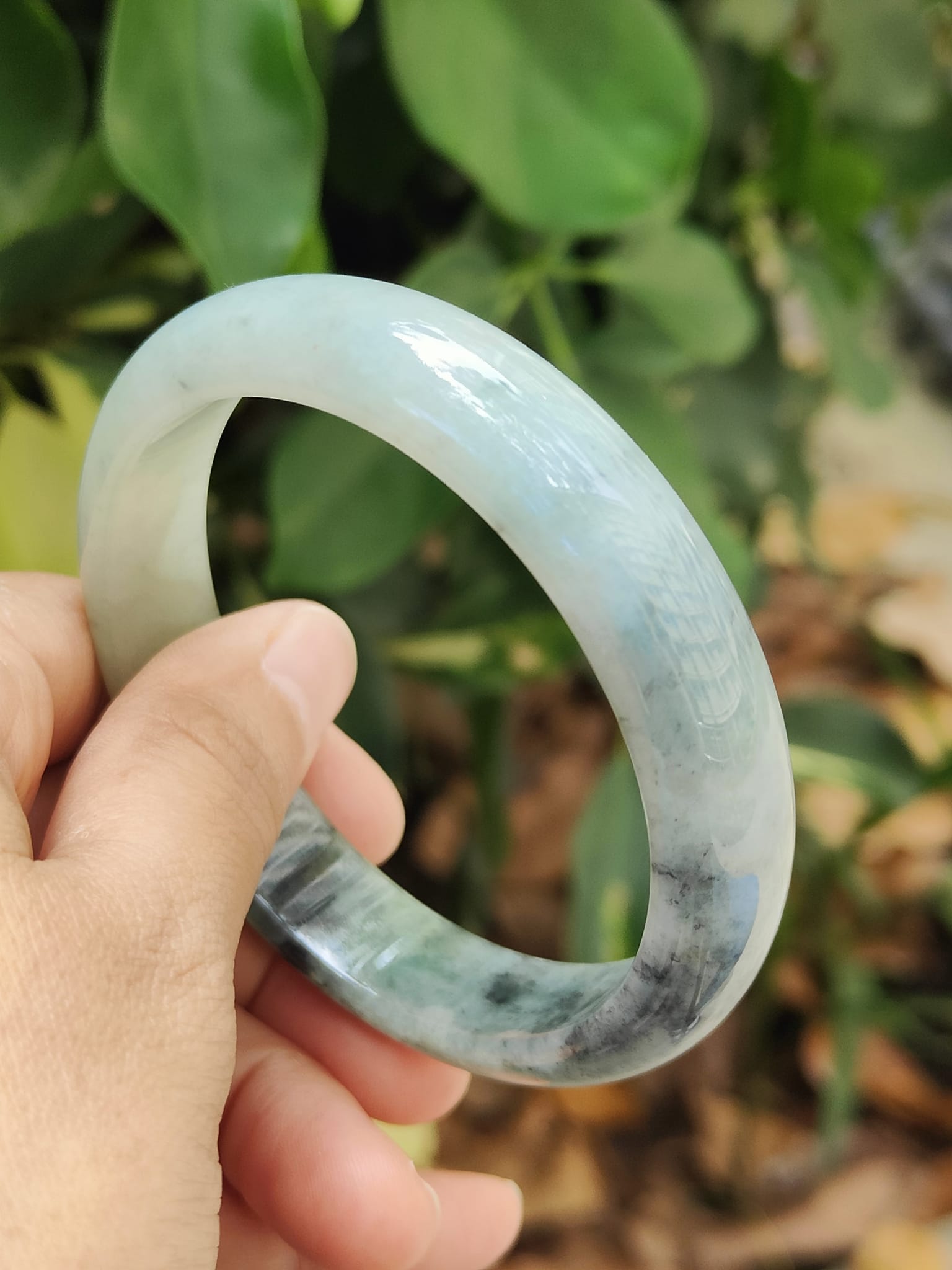 Ink-Splash Jadeite Bangle