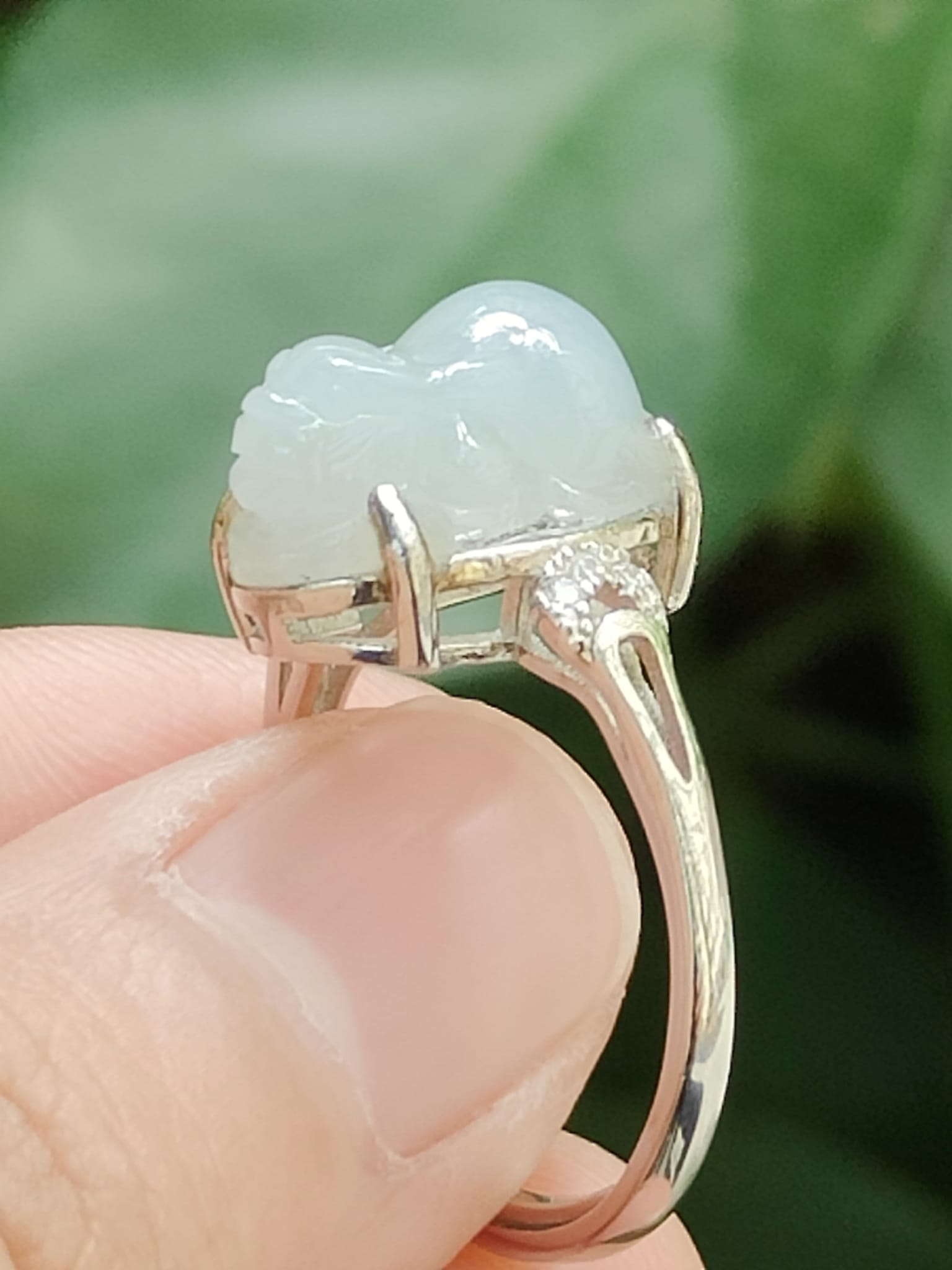 Natural Jadeite & S925 Silver Adjustable Ring