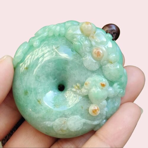 Mythic Golden Toads Jadeite Pendant background changed view - Jalan Meragi Park YPQ Certified
