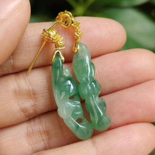 Light green with green patches stud earrings 18k gold with diamonds image 2