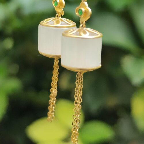 Harmony Cylinder Earrings 18k gold Jadeite - Jalan Meragi Park Simei HDB Playground YPQ Certified Natural View test passed 6