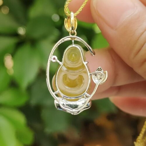 18K Gold Set Laughing Buddha Jade Pendant - location: Simei - Y.P.Q Certified Test Approved 8