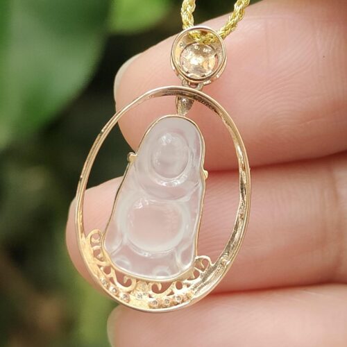 18k gold setting icy buddha and 1 green cabochon image 11