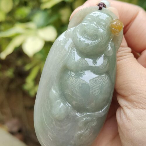 Laughing Buddha Jadeite Carving Pendant - Singapore Simei HDB Meragi Park YPQ Certified Passed 1