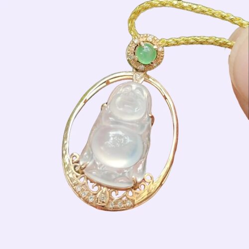 18k gold setting icy buddha and 1 green cabochon