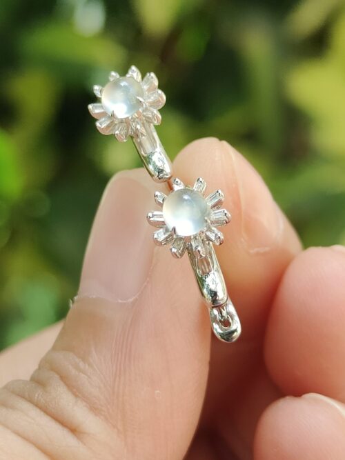 18k White Gold & Glacial Jadeite Cabochon Earrings Image 2