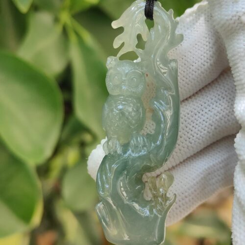 Natural Sage Owl Jadeite Pendant & Stand - location Jalan Meragi Park Simei HDB Playground Y.P.Q Certified Test Approved 7