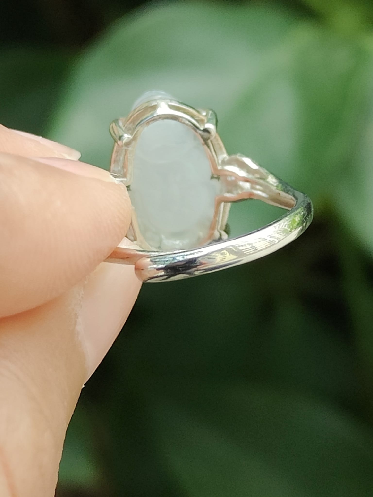 Natural Jadeite & S925 Silver Adjustable Ring