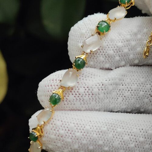 Dancing Elements Bracelet - Natural Type A Jadeite & 18K Gold Artistry (Sku: 18kp112) Yi Pin Qian Jadeites Jade Jewelry ~Your Precious Quintessential ~ Singapore