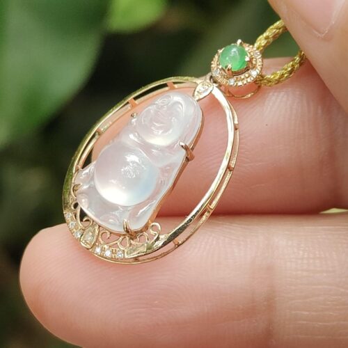 18k gold setting icy buddha and 1 green cabochon image 10