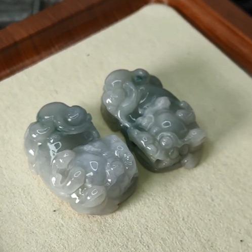 Vintage Matched Jade Pixiu Duo - Indoor Matching Y.P.Q Certified Test Approved 9