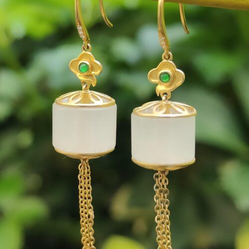 Harmony Cylinder Earrings 18k gold Jadeite - Jalan Meragi Park Simei HDB Playground YPQ Certified Natural View test passed 5