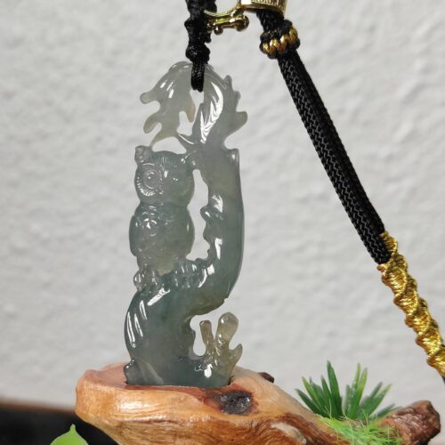Natural Sage Owl Jadeite Pendant & Stand - location Jalan Meragi Park Simei HDB Playground Y.P.Q Certified Test Approved 4