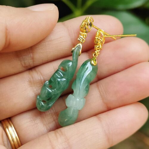 Light green with green patches stud earrings 18k gold with diamonds image 1