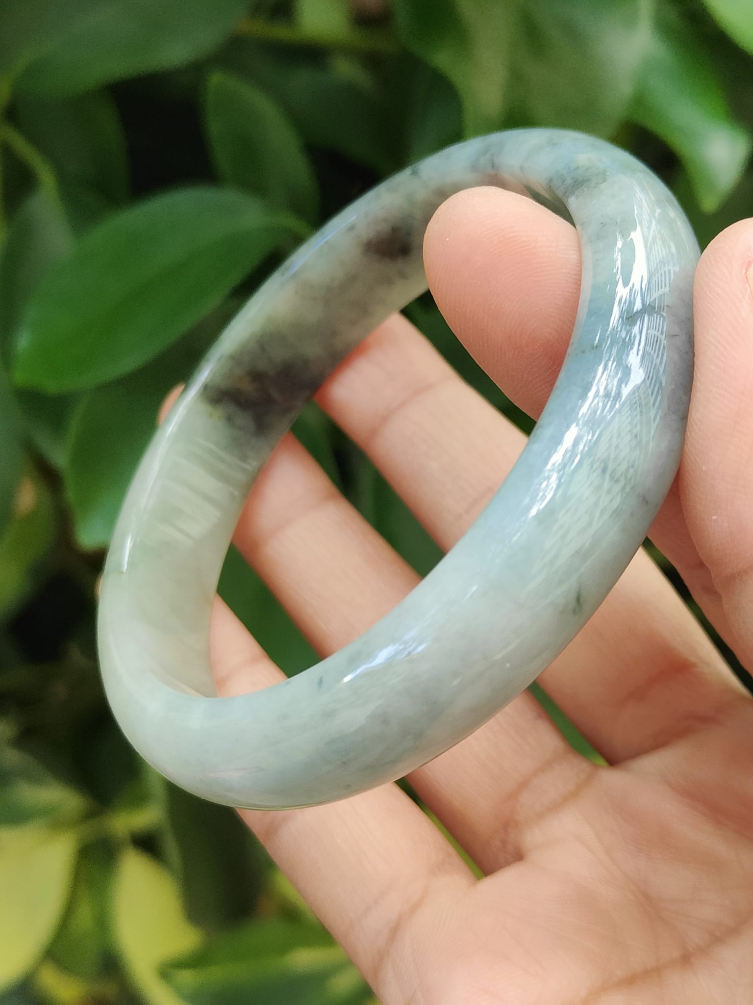 Ink-Splash Jadeite Bangle