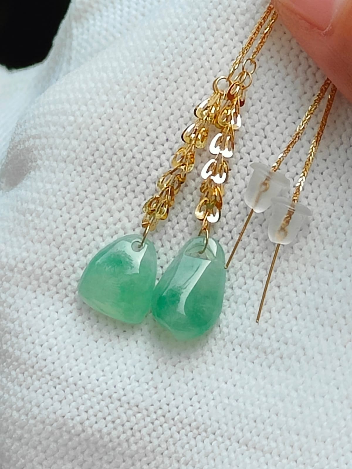 Wood Element Jade & Gold Earrings