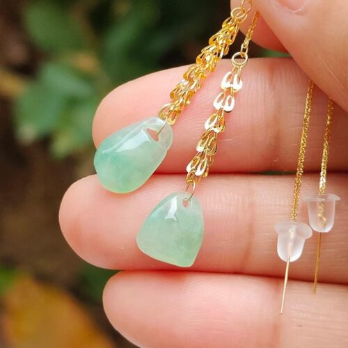 Wood Element Jade & Gold Earrings - location: Jalan Meragi Park Simei Playground - Y.P.Q certified testing - approved 3