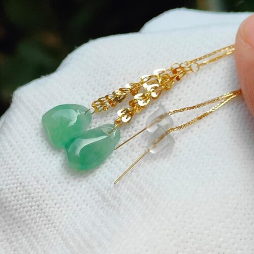 Wood Element Jade & Gold Earrings - location: Jalan Meragi Park Simei Playground - Y.P.Q certified quality testing - approved 7