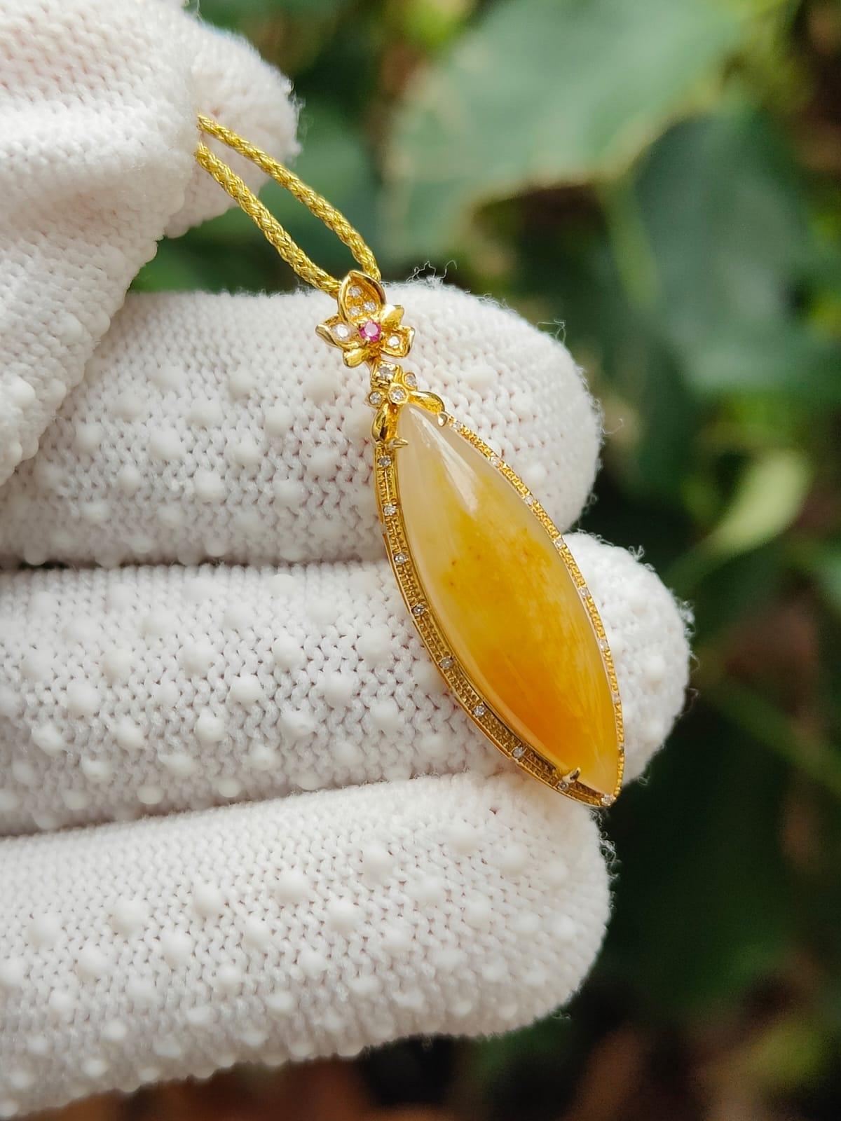 Earth Fire Natural Jadeite 18k gold Pendant