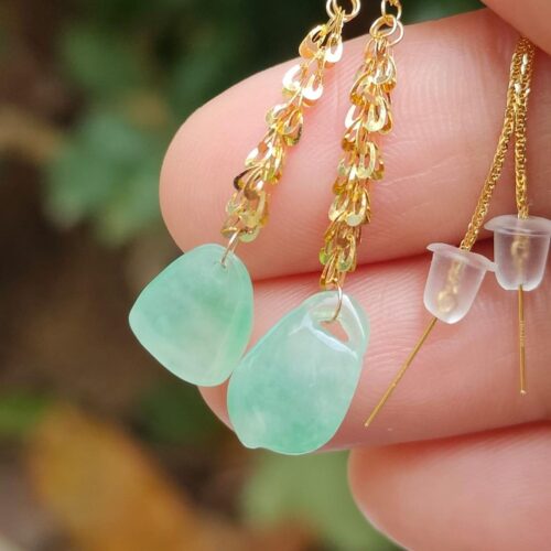Wood Element Jade & Gold Earrings - location: Jalan Meragi Park Simei Playground - Y.P.Q certified testing - approved 2