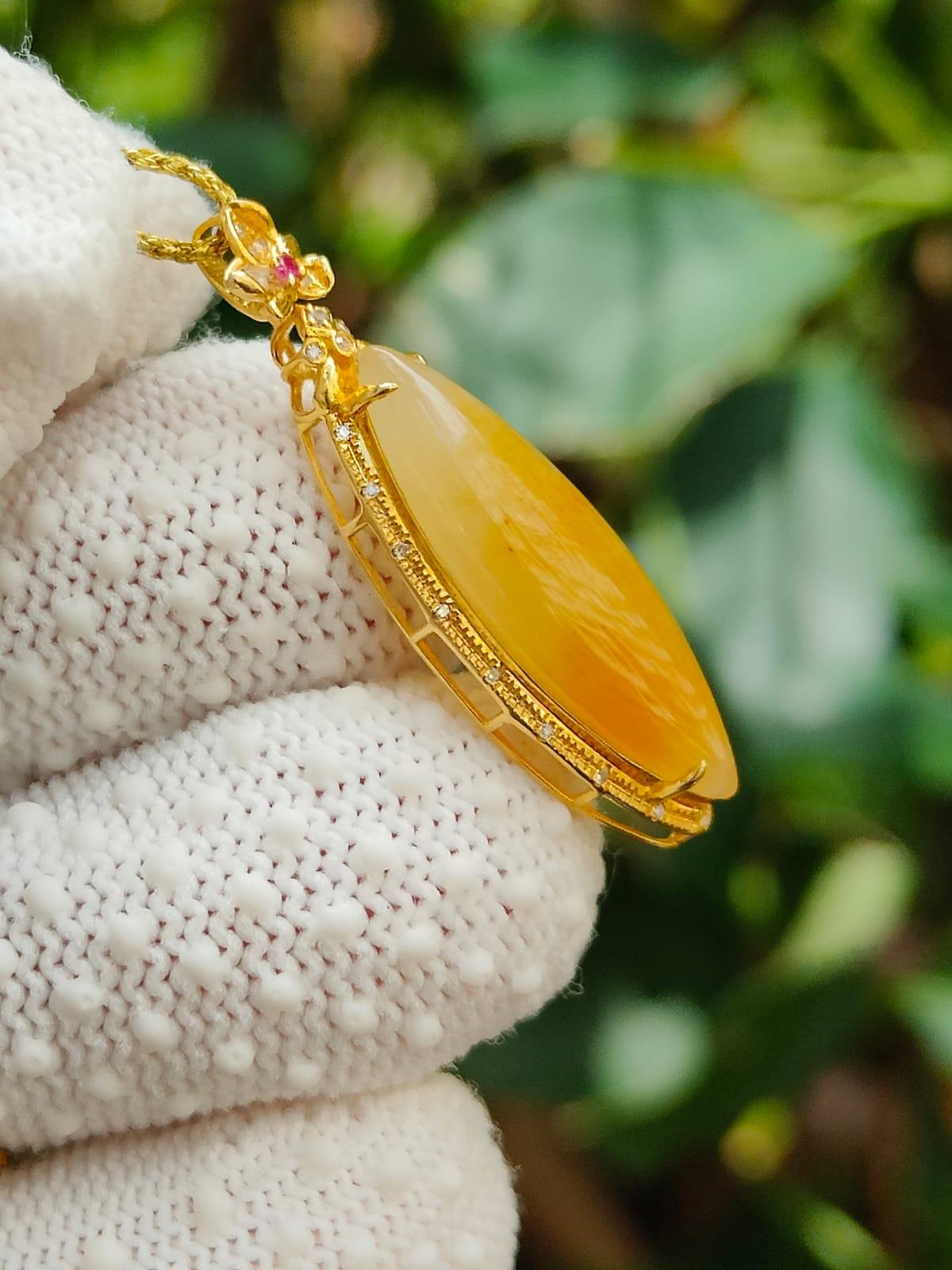 Earth Fire Natural Jadeite 18k gold Pendant