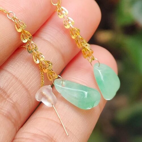 Wood Element Jade & Gold Earrings - location: Jalan Meragi Park Simei Playground - Y.P.Q certified testing - approved 5