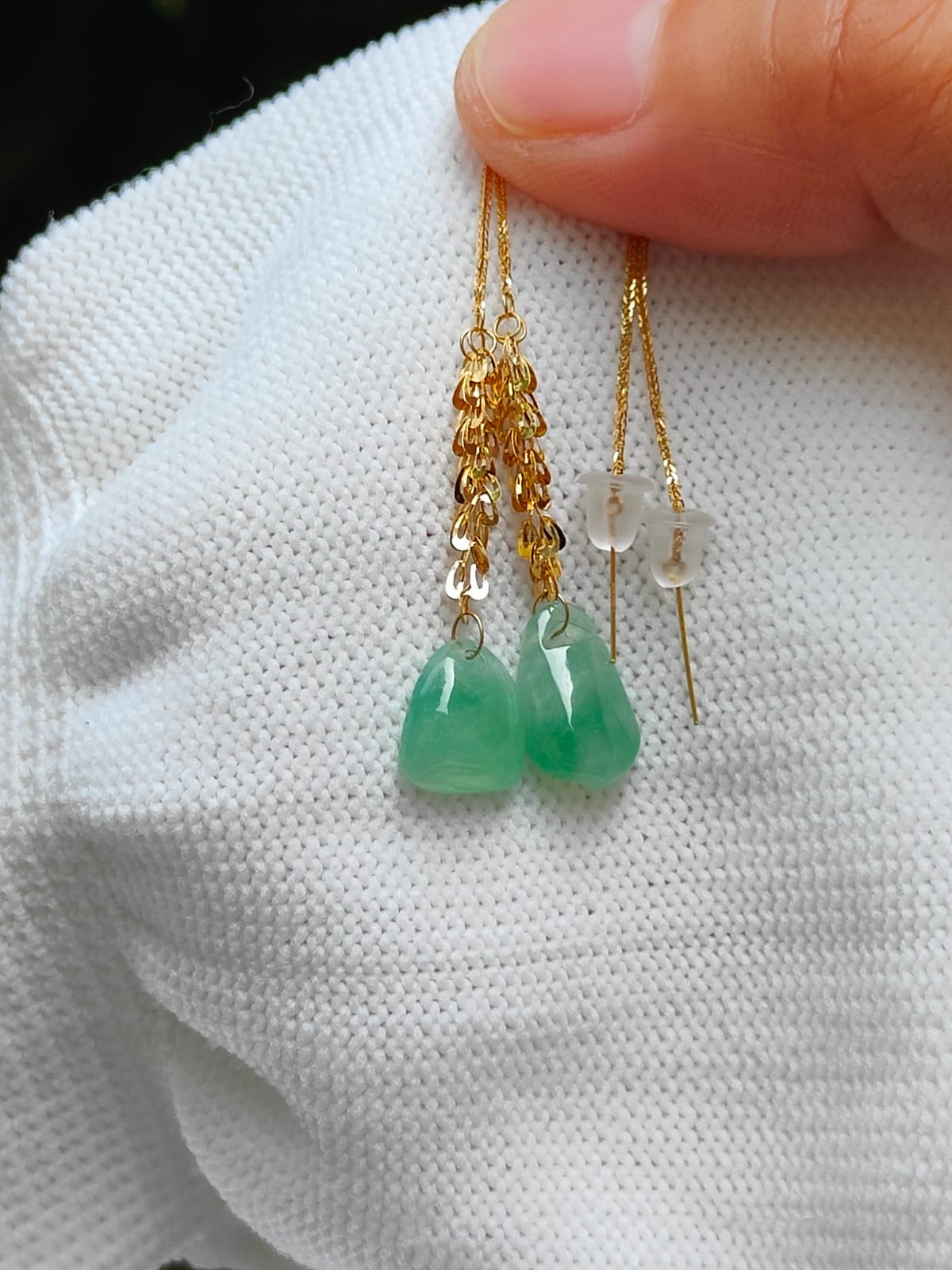 Wood Element Jade & Gold Earrings