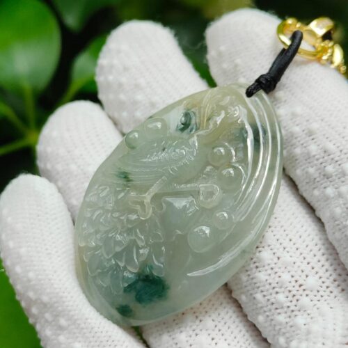 Jade Peacock Can Huat Pendant - Location: Jalan Meragi Road - Singapore Y.P.Q Certified Testing - Approved 2