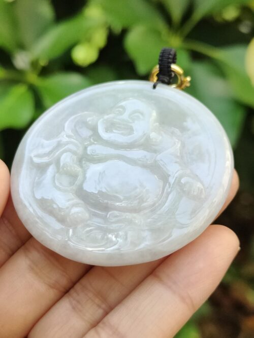 Natural Jadeite Jade Laughing Buddha Pendant - Jalan Meragi Road Singapore Y.P.Q certifed testing - approved 1