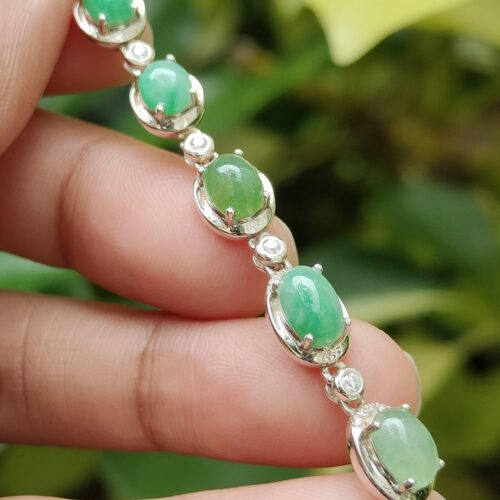 Verdant Harmony Jadeite Cabochon Bracelet - Jalan Meragi Road SG Y.P.Q Certified quality testing - approved 7