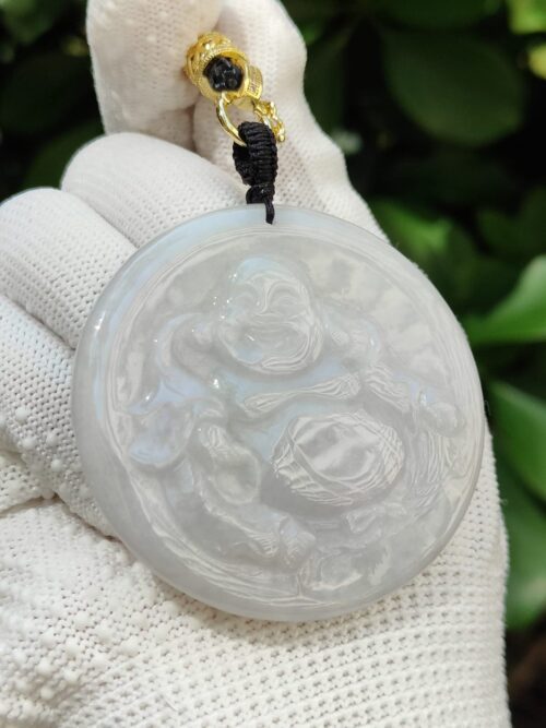 Natural Jadeite Jade Laughing Buddha Pendant - Jalan Meragi Road Singapore Y.P.Q certified quality testing - approved 6