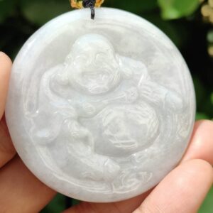Natural Jadeite Jade Laughing Buddha Pendant - Jalan Meragi Road Singapore Y.P.Q certifed testing - approved 5