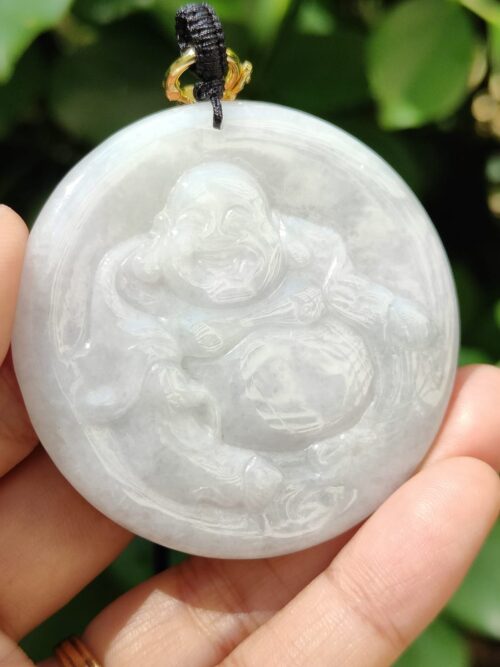Natural Jadeite Jade Laughing Buddha Pendant - Jalan Meragi Road Singapore Y.P.Q certifed testing - approved 5