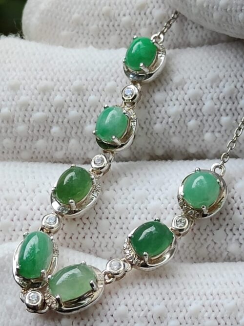 Verdant Harmony Jadeite Cabochon Bracelet - Jalan Meragi Road SG Y.P.Q Certified testing - approved 1