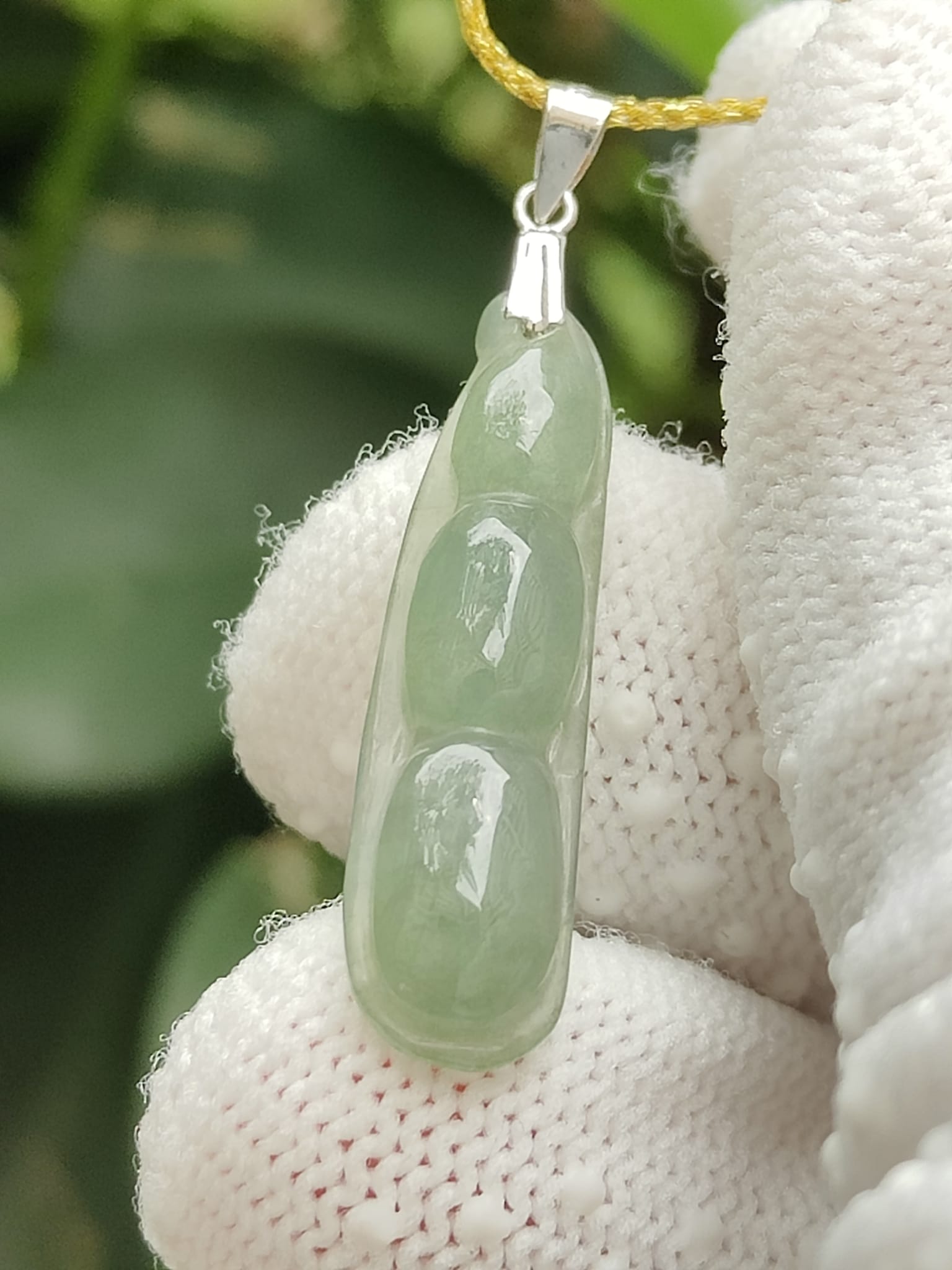 Jadeite Triple Prosperity Bean Pendant