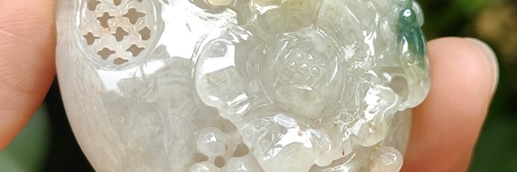 Yellow and Green crafted with flower old school style natural jadeite jade pendant image 4